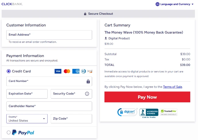 The Money Wave order-page